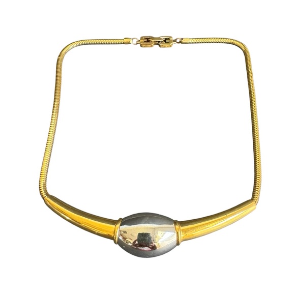 Givenchy Necklace Vintage Two Tone Gold Silver Choker 80s 90s Gold Silver 15.5" - Picture 1 of 9